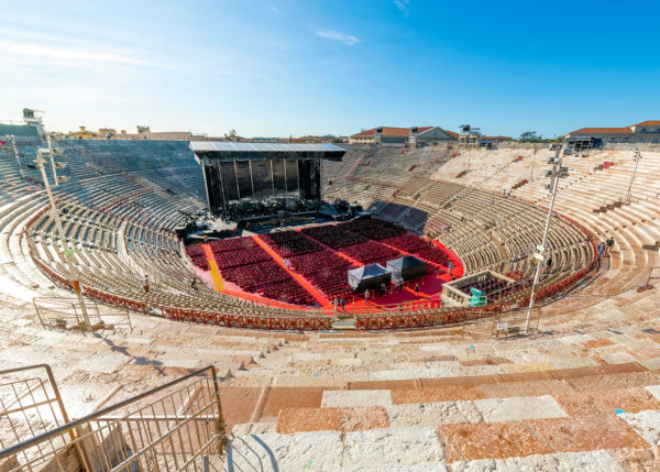 ancient Roman Arena set up for an outdoor concert in the historic centre of Verona, Italy