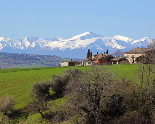 Apennines mountains seen from the countryside in Le Marche in Italy in spring