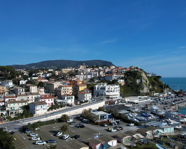 aerial view of the picturesque coastal town of Numana in Le Marche Italy showcasing its charming architecture and bustling harbour
