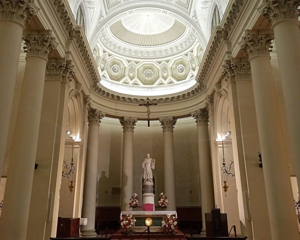 Inside the basilica - ornate domed roof and pillars