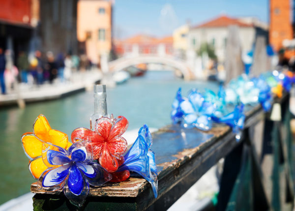 Artisan glass flowers in Old town of Murano - venetian islands