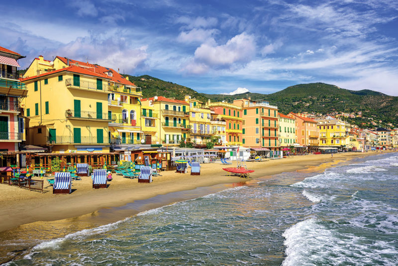 Mediterranean sand beach in Alassio by San Remo in the Riviera di Ponente