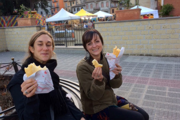 Julie Friend's friends eating pizza fritta